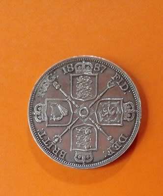 Great Britain -1887 Victoria -Double Florin -Silver Coin.