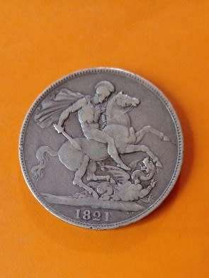 Great Britain -1821 -George IV -Silver Crown - with edge lettering `Secundo`.