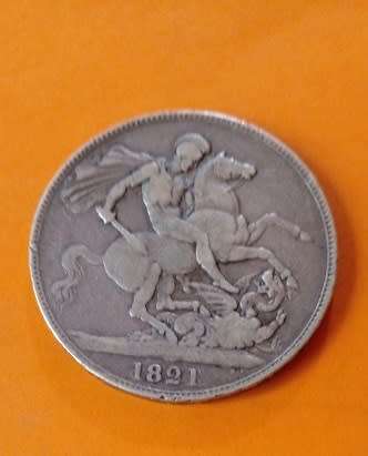 Great Britain -1821 -George IV -Silver Crown - with edge lettering `Secundo`.