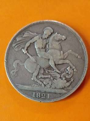 Great Britain -1821 -George IV -Silver Crown - with edge lettering `Secundo`.