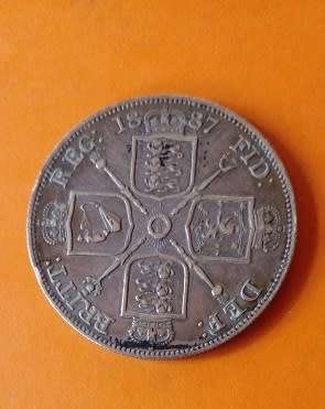 Great Britain -1887 Double Florin -Victoria -Silver.