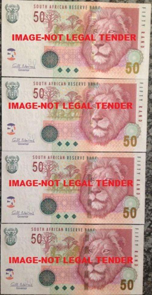 4 x Uncirculated R50 Notes in sequence