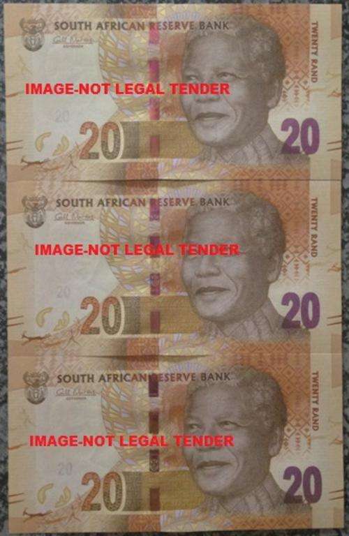 3 x Uncirculated R20 Notes in sequence