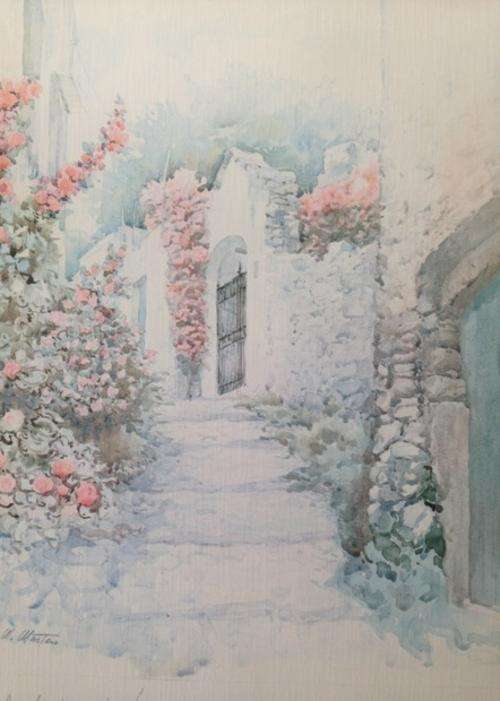 M Marten "Vicolo di Paese in Fiore" Italian