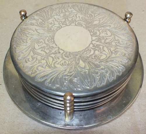 VINTAGE SET OF EP COASTERS WITH STAND IN BOX