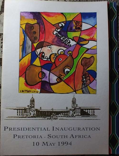 NEW ORIGINAL MIXED MEDIA PAINTING BY LUCAS MAHOME ON A 1994 PRESIDENTIAL INAUGURATION PROGRAM  LOOK
