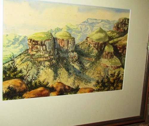 Malcolm (Malachi) Smith Framed  Watercolour of the Three Rondawels Near Graskop Mpumalanga
