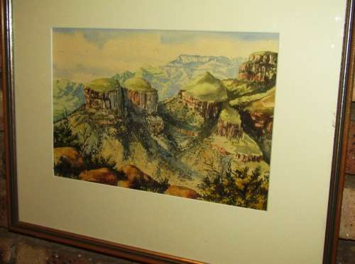 Malcolm (Malachi) Smith Framed  Watercolour of the Three Rondawels Near Graskop Mpumalanga