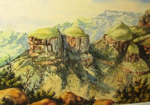 Malcolm (Malachi) Smith Framed  Watercolour of the Three Rondawels Near Graskop Mpumalanga