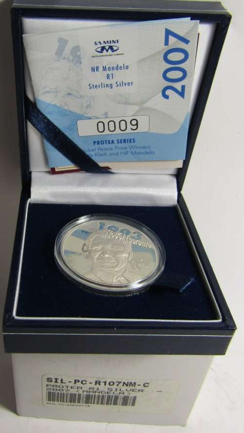 1993 Nobel Laureate Nelson Mandela R1   2007 1 Oz Sterling Silver Proof Coin