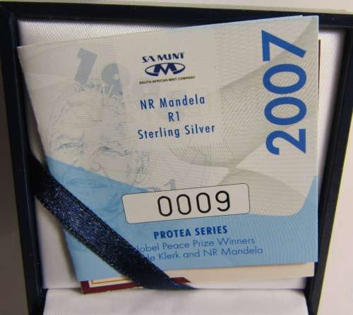1993 Nobel Laureate Nelson Mandela R1   2007 1 Oz Sterling Silver Proof Coin