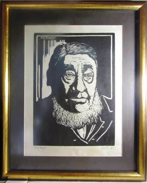 LOVELY FRAMED PIERNEEF LINO CUT OF PAUL KRUGER - SEE BELOW  - SCARCE