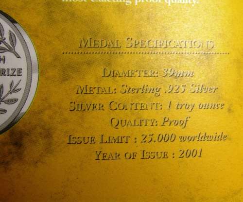 1993 NELSON MANDELA NOBEL PEACE LAUREATE MINT OF NORWAY SILVER