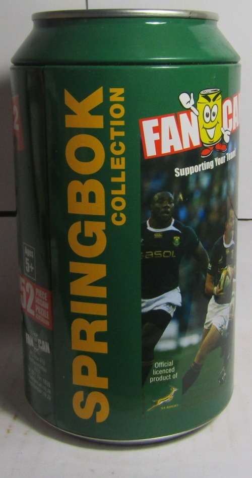 SPRINGBOK COLLECTION FAN CAN #2 WITH FOURIE DU PREEZ - NEW PUZZLE IN UNOPENED PLASTIC BAG INSIDE