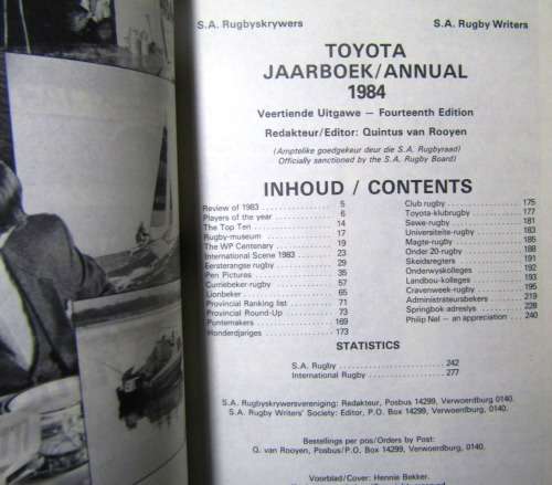 SOUTH AFRICAN RUGBY ANNUAL BOOK/JAAR BOEK 1984