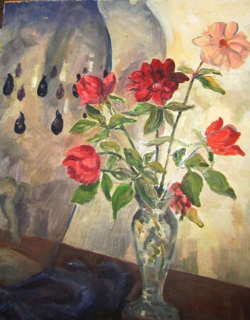 STILL LIFE OIL on BOARD BY Prof. OJP OXLEY #3 (Professor in Art -  Natal Tech Art  School 1940`s)