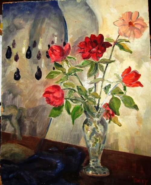 STILL LIFE OIL on BOARD BY Prof. OJP OXLEY #3 (Professor in Art -  Natal Tech Art  School 1940`s)