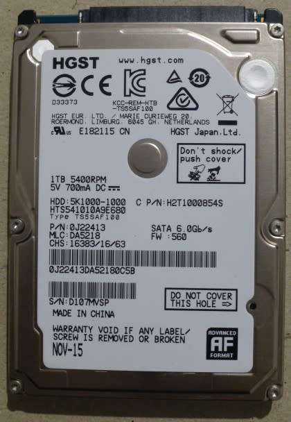 1TB Laptop Hard Drive like new (removed from computer and replaced with SSD)