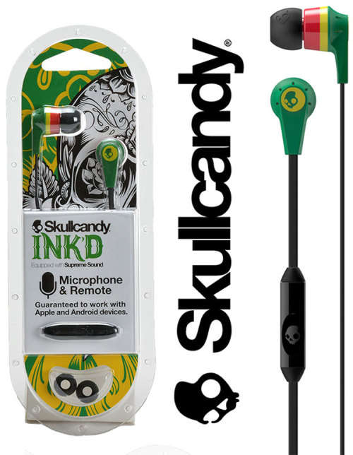Skullcandy Ink'd 2.0 In-Ear Headphones with In-Line Microphone (Rasta)