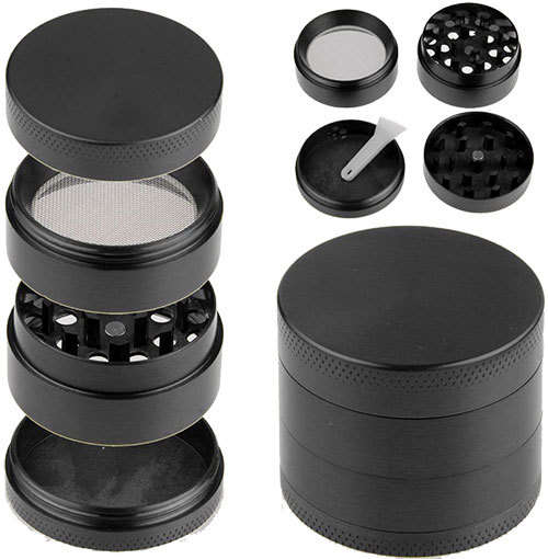 Metal 4 Layer Tobacco Crusher Grinder - Black