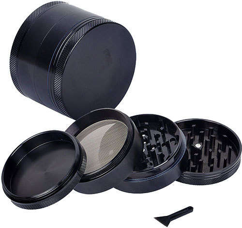 Metal 4 Layer Tobacco Crusher Grinder - Black