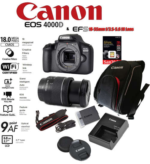 Canon EOS 4000D Digital SLR Camera Starter Bundle - New No Box