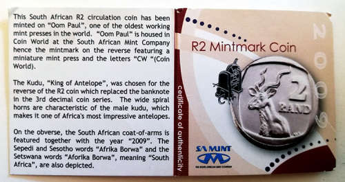 Oom Paul 2009 R2 Combo Deal: Original SA Mint CW issued R2 and a MS66 NGC Graded Coin