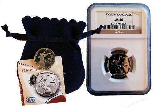 Oom Paul 2009 R2 Combo Deal: Original SA Mint CW issued R2 and a MS66 NGC Graded Coin