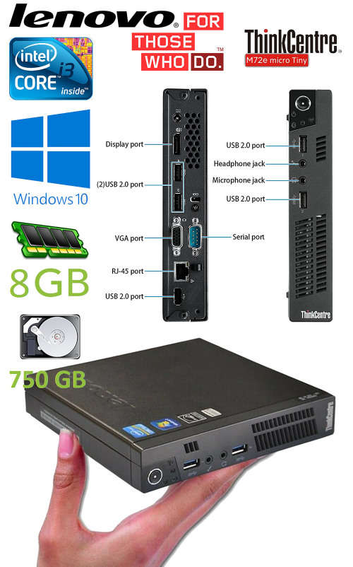 Lenovo ThinkCentre M72e Tiny Desktop (3267-B69) Intel Core i3-3220T @ 2.80GHz, 8GB Ram, 750GB HDD