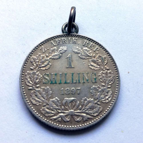 1897 ZAR Silver Shilling Pendant - Anglo Boer War Trench Art