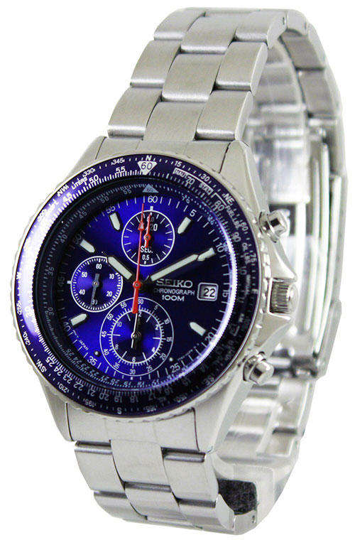 SEIKO Men Flightmaster Pilot Chronograph Watch SND255P1 (Blue)