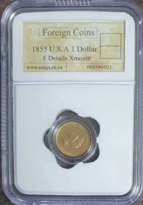 1855 USA Dollar Gold Graded F Details