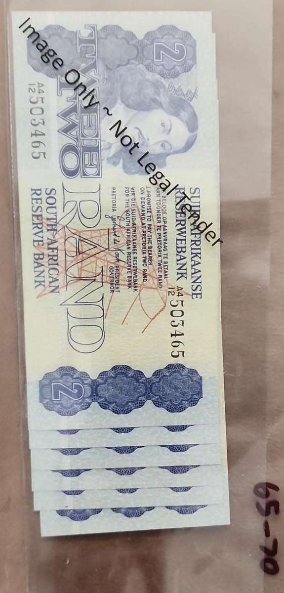 1981 De Kock 1st issue R2(Two Rand) A4/12 prefix ~ Crisp uncirculated with consecutive numbers