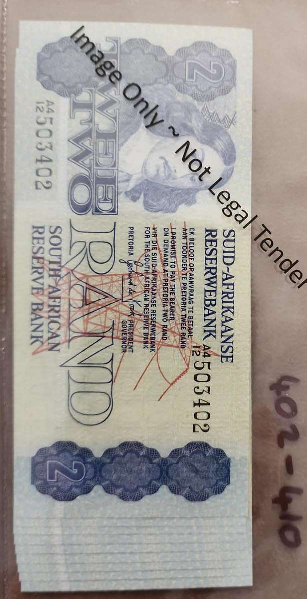 1981 De Kock 1st issue R2(Two Rand) A4/12 prefix ~ Crisp uncirculated with consecutive numbers