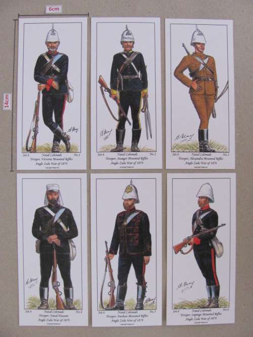 SMALL Andy May Uniform Cards of the Anglo Zulu War 1879- Set 6 of 7 Natal Colonials