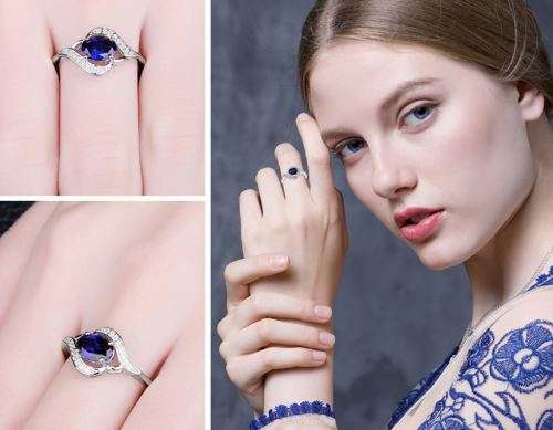 Sterling Silver Created Sapphire Ring *FREE DELIVERY*