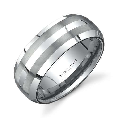 Beveled Edge Brush Finish Mens Tungsten Wedding Band
