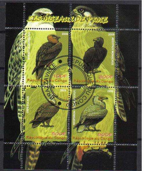 CINDERELLA SHEET - Birds of prey, CTO MS, Congo 2009