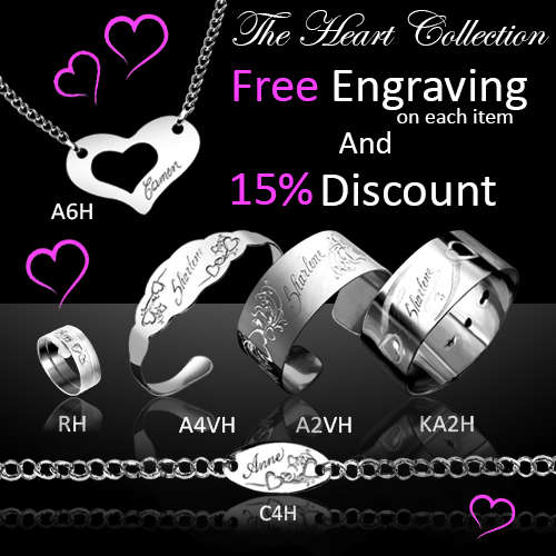 Stainless Steel Heart Jewellery set with Free Engraving