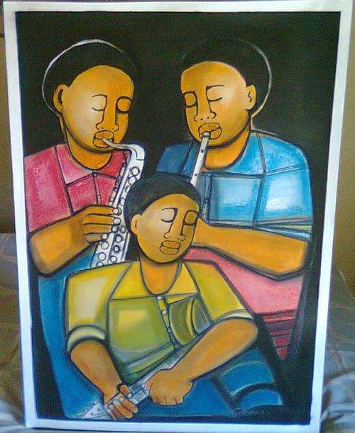 GODFREY SIPHO NDABA 2011(3 MUSICIANS-SAXOPHONE,PENNY WHISTLE AND GUITAR)PASTEL