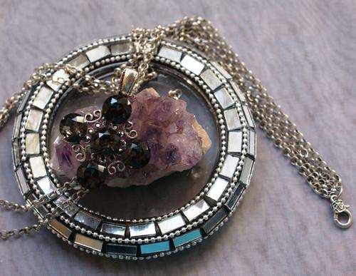 Tibetan Silver Multi-chain necklace with clip on Diamante Pendant