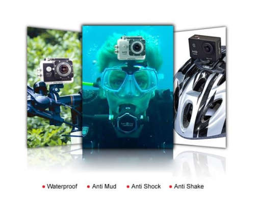 HD Action Sport DVR & Camera - Waterproof, LCD Screen, Helmet Mount, Waterproof Casing, White/black