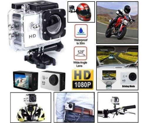 HD Action Sport DVR & Camera - Waterproof, LCD Screen, Helmet Mount, Waterproof Casing, White/black
