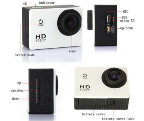 HD Action Sport DVR & Camera - Waterproof, LCD Screen, Helmet Mount, Waterproof Casing, White/black