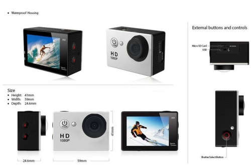 HD Action Sport DVR & Camera - Waterproof, LCD Screen, Helmet Mount, Waterproof Casing, White/black