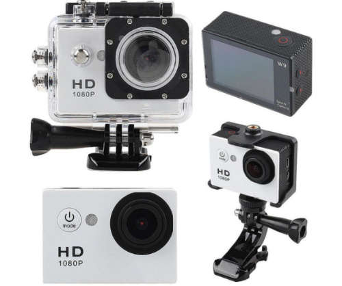 HD Action Sport DVR & Camera - Waterproof, LCD Screen, Helmet Mount, Waterproof Casing, White/black