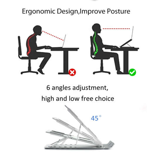 Laptop Stand - Portable Foldable & Adjustable Aluminium with non-slip padding