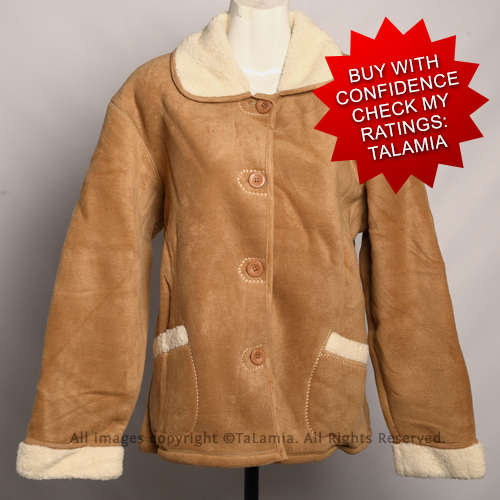 Ladies tan brown faux fur fleece jacket with warm fuzzy inner lining