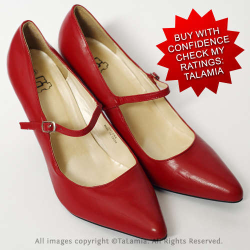 Ladies dark red pointed toe heels with strap