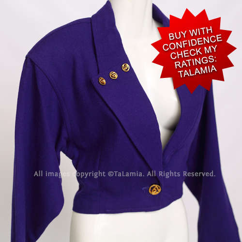 Ladies funky retro 80s royal navy violet crop jacket